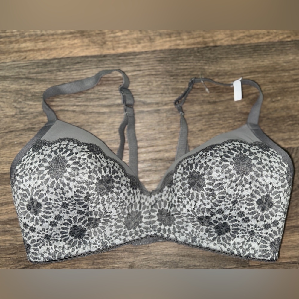 aerie Gray Floral Lace T-Shirt Bra
